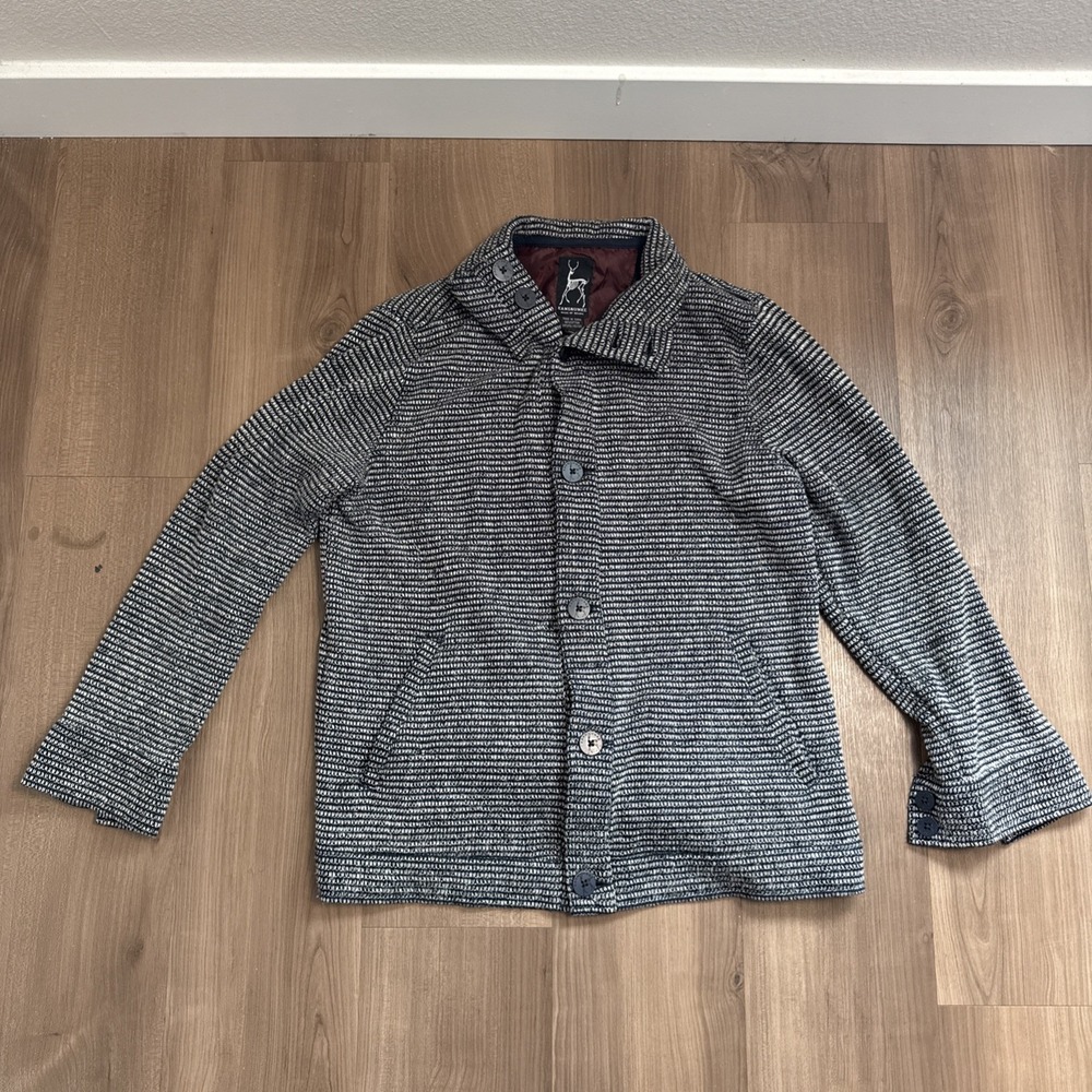 Kane‎ & Unke Cardigan Sweater Men's L black white cable Jacket Made From Seams